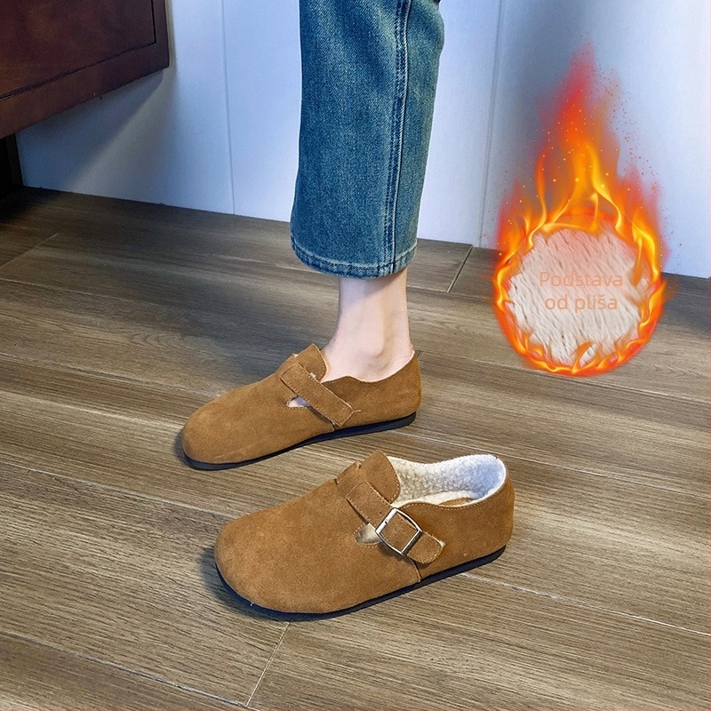 Ženske retro mokasice s povišenom visinom, gornji dio od teleće kože, niski potpetica, gumeni đon, kopčanje s kopčom