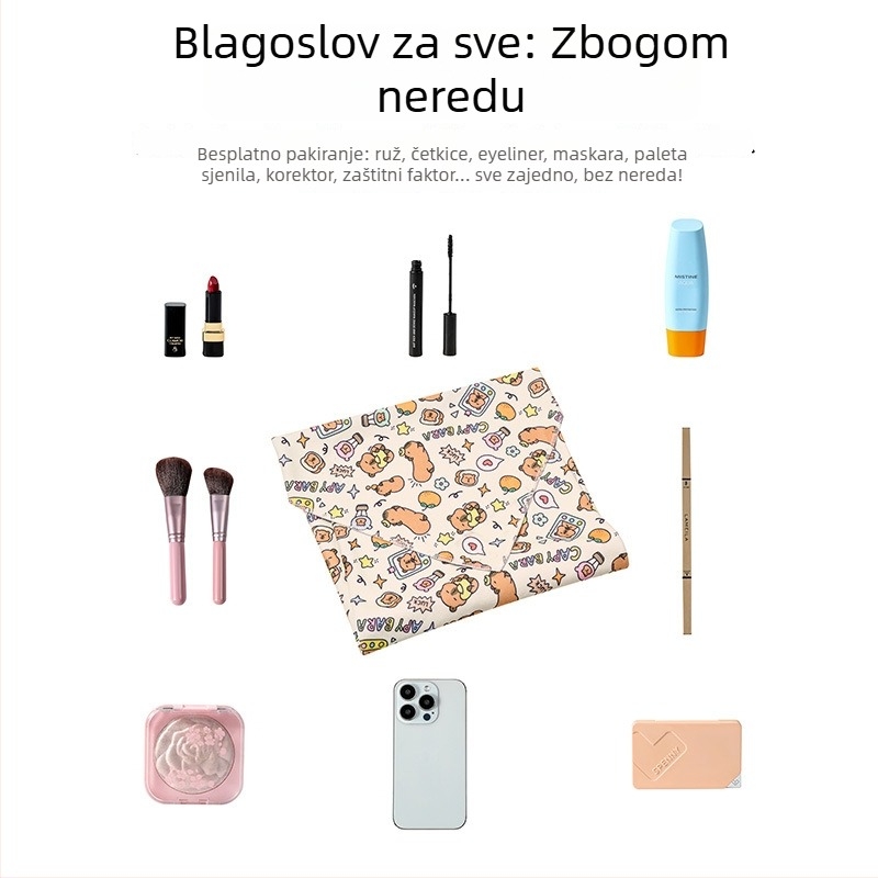 Kozmetička torbica s samoljepljivim sklopnim dizajnom, kvadratna torbica od poliestera za putovanja