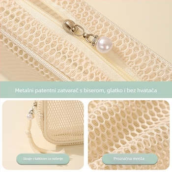 Kozmetička torbica od mrežaste tkanine, ručna torba, model 01b1605; višenamjenska za putovanja, pohrana kozmetike i higijenskih potrepština.