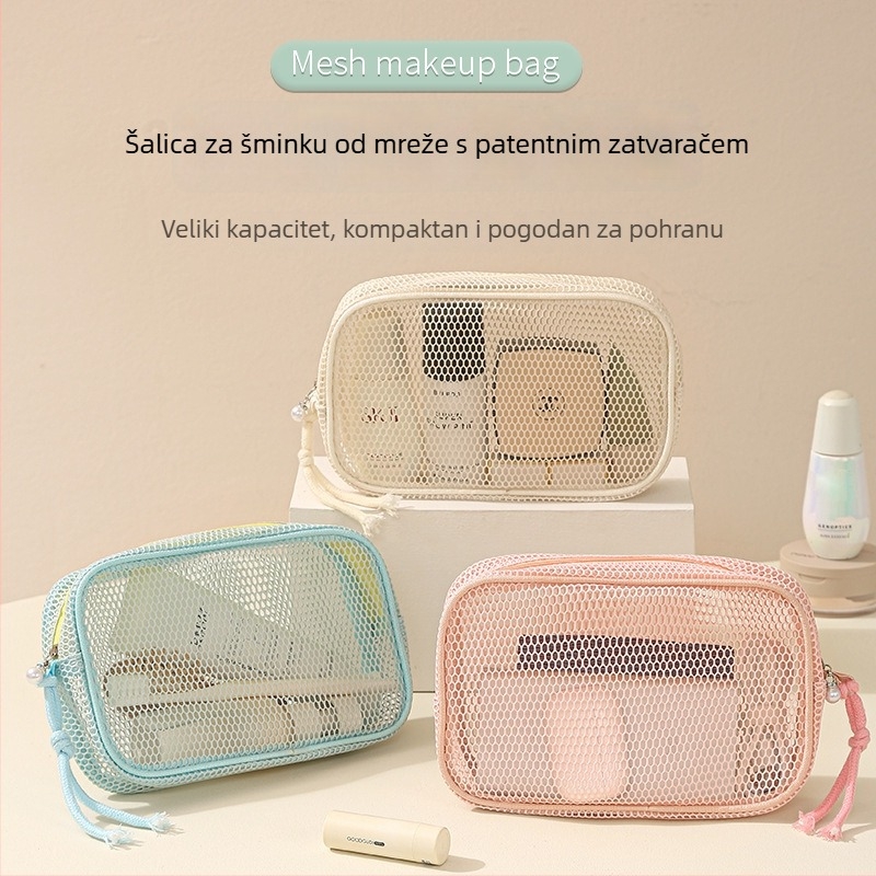 Kozmetička torbica od mrežaste tkanine, ručna torba, model 01b1605; višenamjenska za putovanja, pohrana kozmetike i higijenskih potrepština.