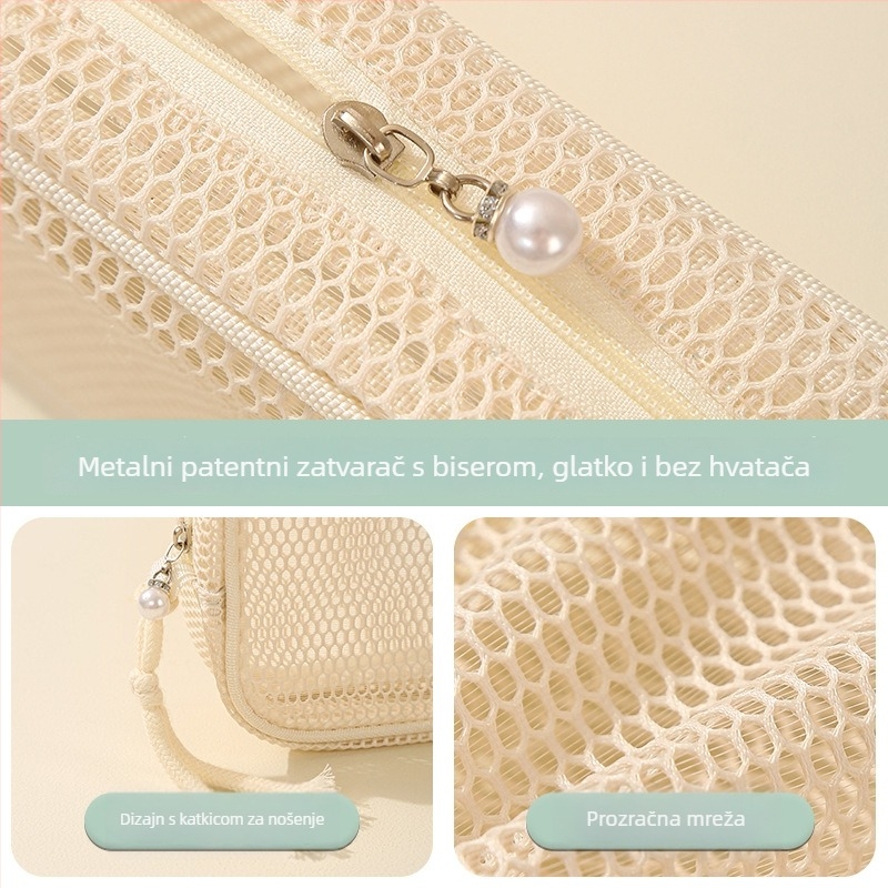 Kozmetička torbica od mrežaste tkanine, ručna torba, model 01b1605; višenamjenska za putovanja, pohrana kozmetike i higijenskih potrepština.