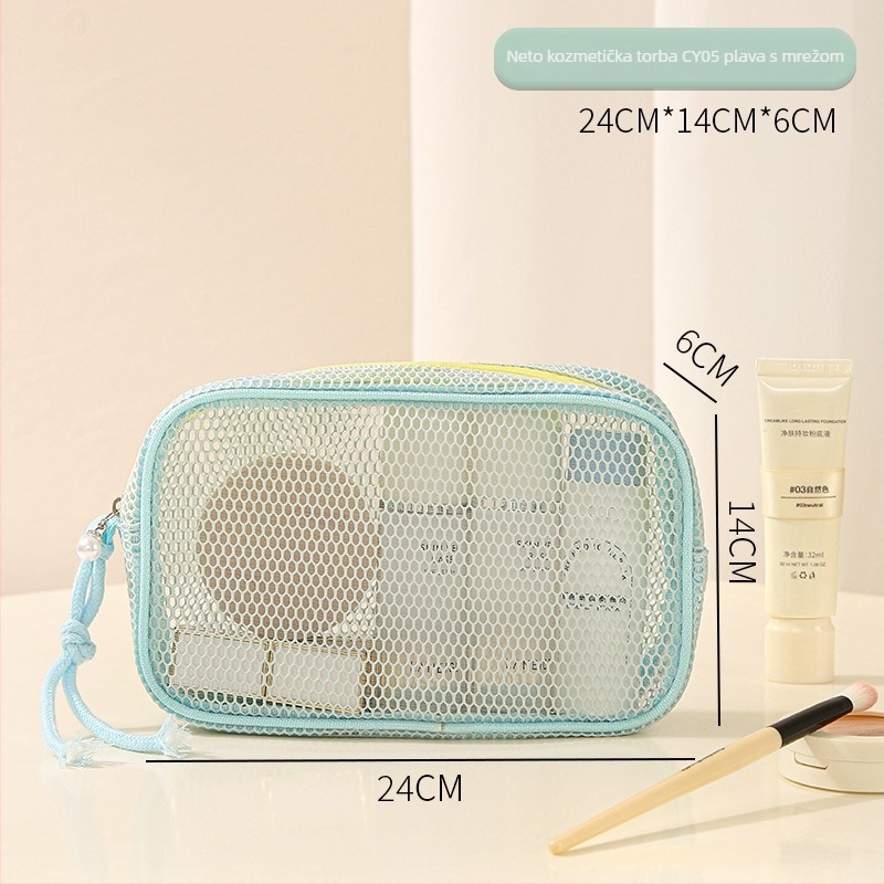 Kozmetička torbica od mrežaste tkanine, ručna torba, model 01b1605; višenamjenska za putovanja, pohrana kozmetike i higijenskih potrepština.