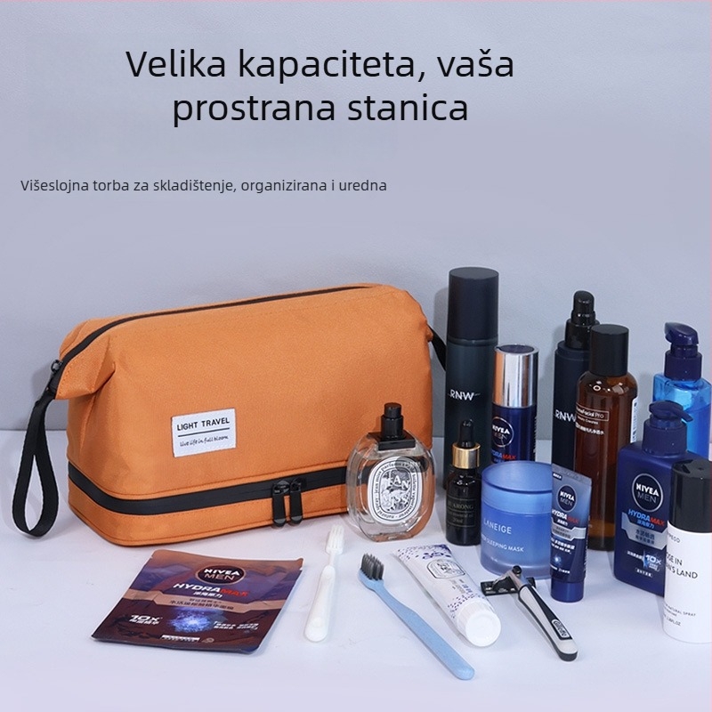 Putna kozmetička torbica s odjeljkom mokro/suho, unisex, ultralagana, najlon visoke gustoće, vodootporna i prozračna