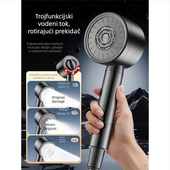 Tuš glava od 304 nehrđajućeg čelika, pod pritiskom, s kontrolom temperature – okrugli oblik, elektroplatirani završna obrada, otporna na lom