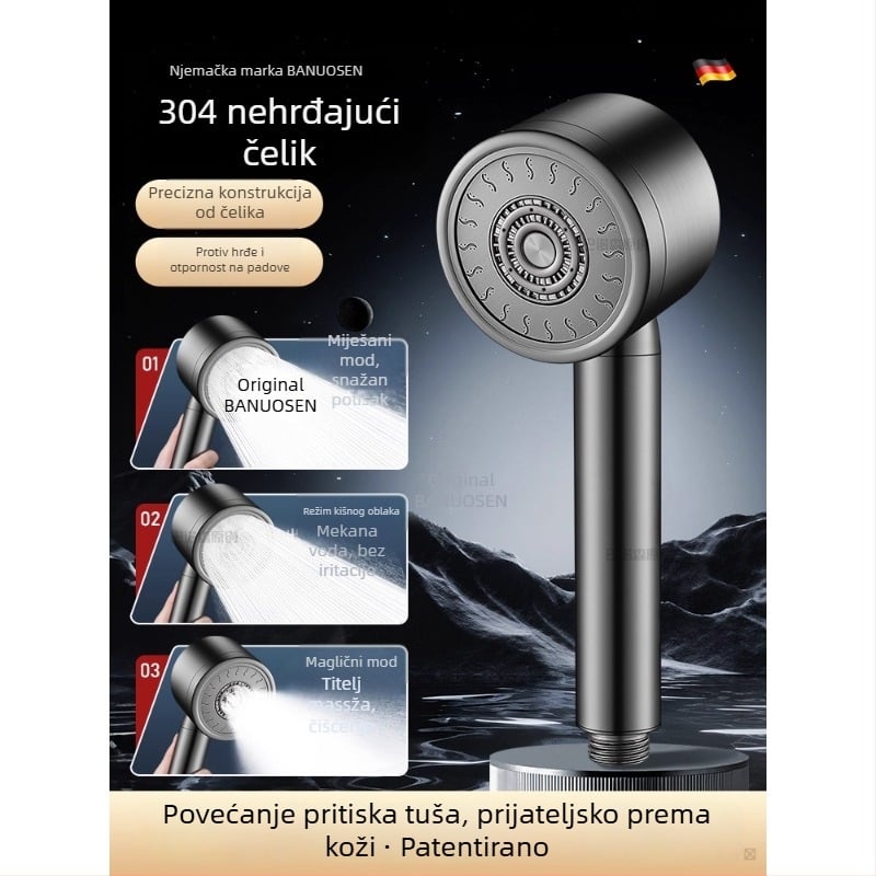 Tuš glava od 304 nehrđajućeg čelika, pod pritiskom, s kontrolom temperature – okrugli oblik, elektroplatirani završna obrada, otporna na lom