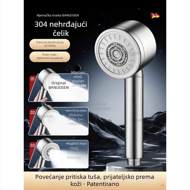 Tuš glava od 304 nehrđajućeg čelika, pod pritiskom, s kontrolom temperature – okrugli oblik, elektroplatirani završna obrada, otporna na lom