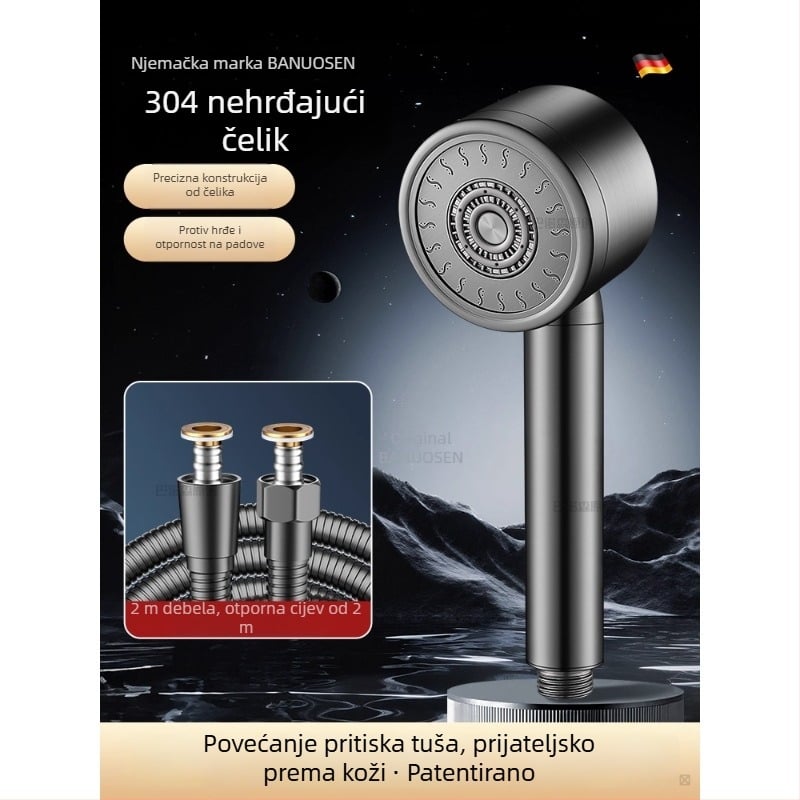 Tuš glava od 304 nehrđajućeg čelika, pod pritiskom, s kontrolom temperature – okrugli oblik, elektroplatirani završna obrada, otporna na lom