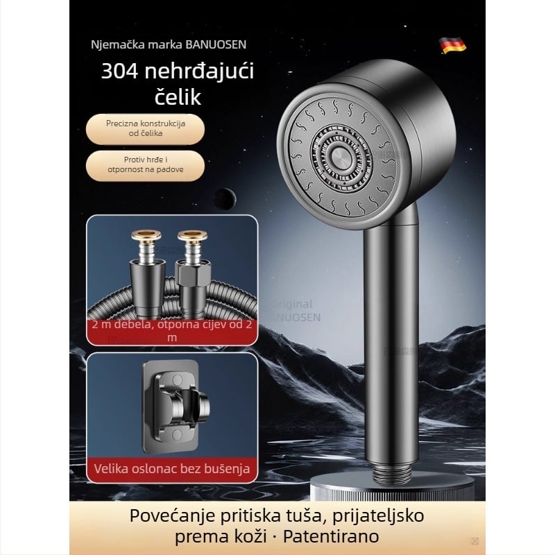 Tuš glava od 304 nehrđajućeg čelika, pod pritiskom, s kontrolom temperature – okrugli oblik, elektroplatirani završna obrada, otporna na lom