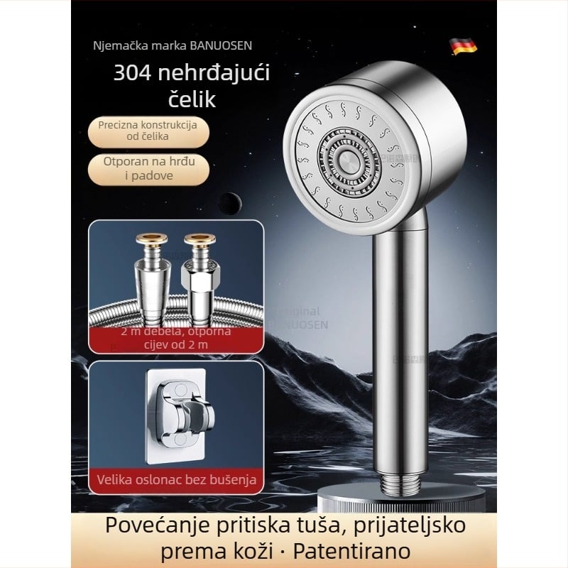 Tuš glava od 304 nehrđajućeg čelika, pod pritiskom, s kontrolom temperature – okrugli oblik, elektroplatirani završna obrada, otporna na lom