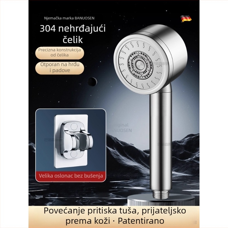 Tuš glava od 304 nehrđajućeg čelika, pod pritiskom, s kontrolom temperature – okrugli oblik, elektroplatirani završna obrada, otporna na lom