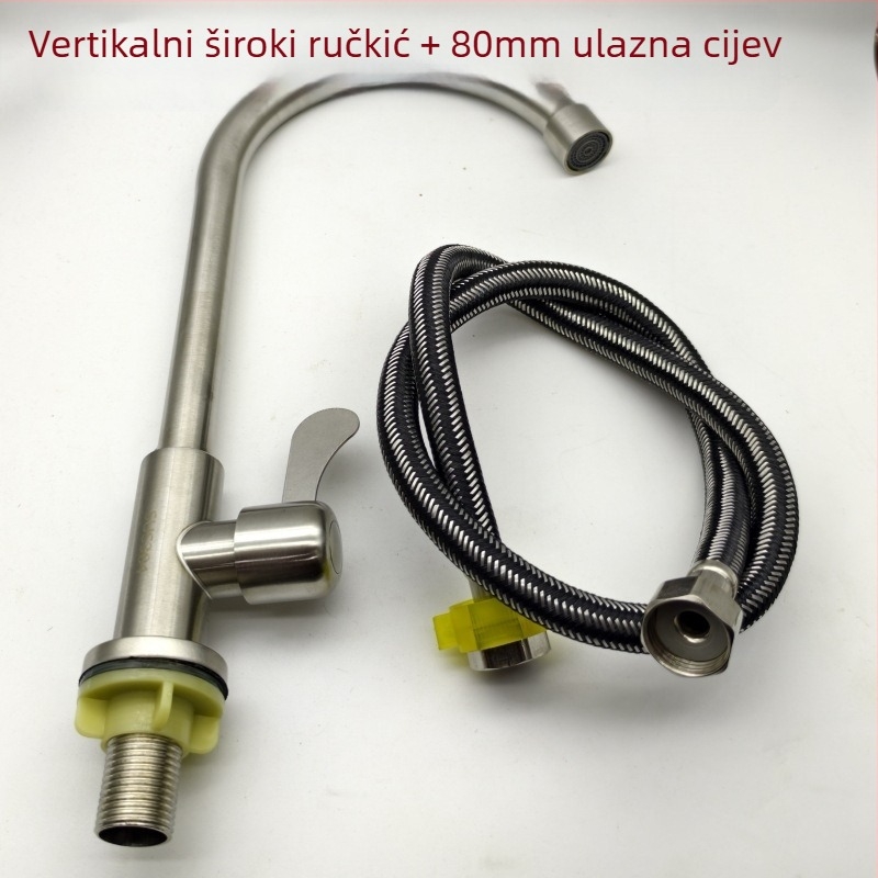 Kuhinjski vertikalni sudoper od brušenog nehrđajućeg čelika, s jednim rukovanjem i jednim otvorom, s fleksibilnim crijevom, model LS-11, keramički jezgreni ventil, 0-90°C, 10 MPa