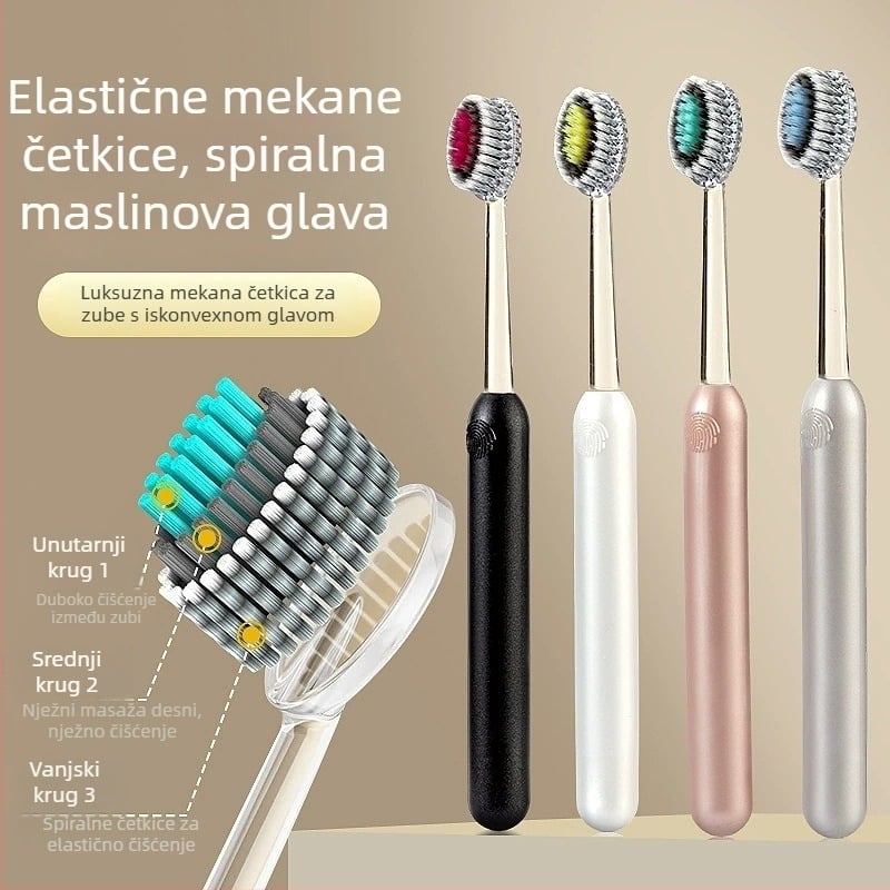 Ručna četkica za zube s mekanim vlaknima i planinastim konveksnim spiralnim dizajnom za dubinsko čišćenje – set od 2 komada, model Gd001