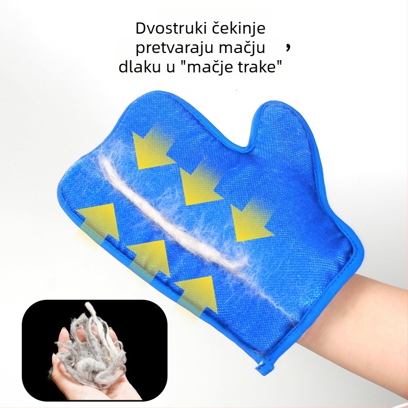 Rukavica za uklanjanje dlaka kućnih ljubimaca – dvostruka, elektrostatna četka s karikaturnim dizajnom, mrežasta tkanina i tkanina četke