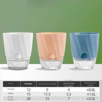 Saksija za biljke s automatskim zalijevanjem, prozirna plastika, otporna na koroziju i izdržljiva; za stolnu ili podnu upotrebu, nordijski minimalistički dizajn, proizvedena injekcijskim oblikovanjem.