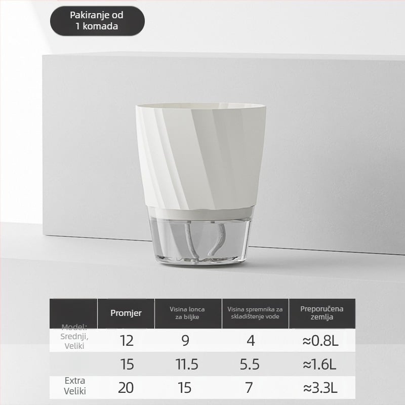Saksija za biljke s automatskim zalijevanjem, prozirna plastika, otporna na koroziju i izdržljiva; za stolnu ili podnu upotrebu, nordijski minimalistički dizajn, proizvedena injekcijskim oblikovanjem.