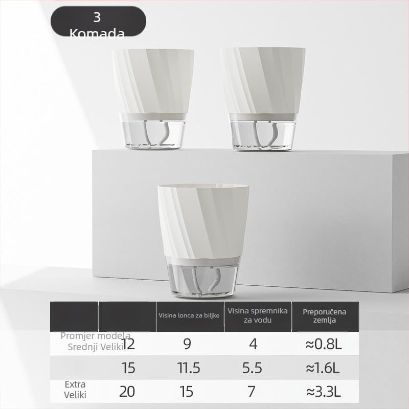 Saksija za biljke s automatskim zalijevanjem, prozirna plastika, otporna na koroziju i izdržljiva; za stolnu ili podnu upotrebu, nordijski minimalistički dizajn, proizvedena injekcijskim oblikovanjem.