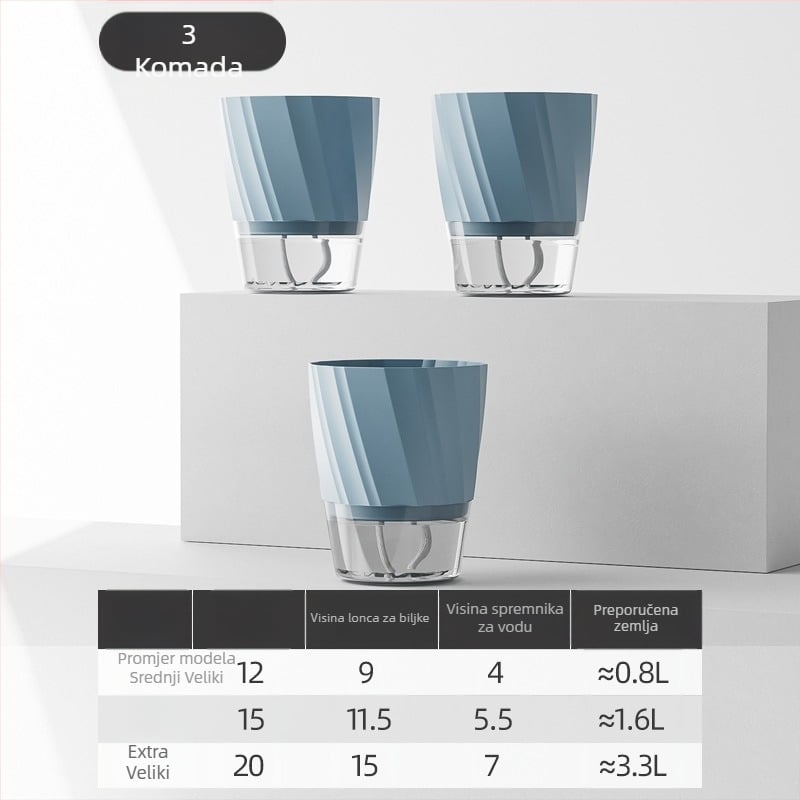 Saksija za biljke s automatskim zalijevanjem, prozirna plastika, otporna na koroziju i izdržljiva; za stolnu ili podnu upotrebu, nordijski minimalistički dizajn, proizvedena injekcijskim oblikovanjem.