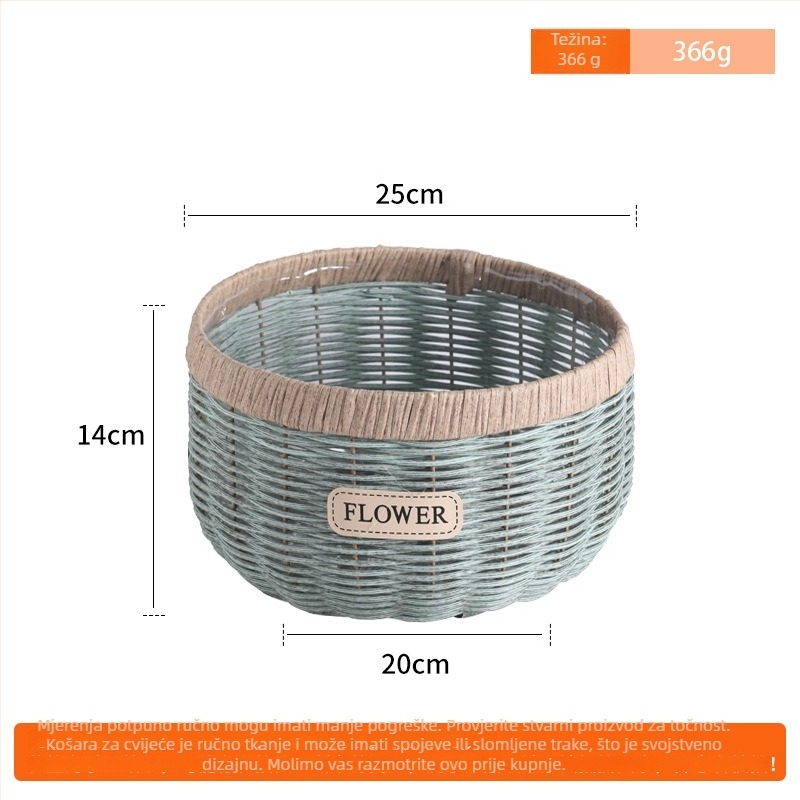 Saksija za cvijeće od imitacije ratana s metalnim okvirom; ručno pletena (Materijal: PE imitacija ratana + metalni okvir; Način uporabe: stolna ili podna uporaba; Umjetnost: pletenje; Proizvodna metoda: pletenje)