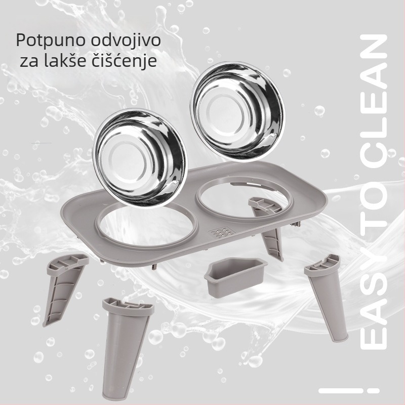 Set za hranjenje kućnih ljubimaca od nehrđajućeg čelika — dvostruka zdjela s zaštitom vrata, odvojiva, podrijetlo Zhejiang