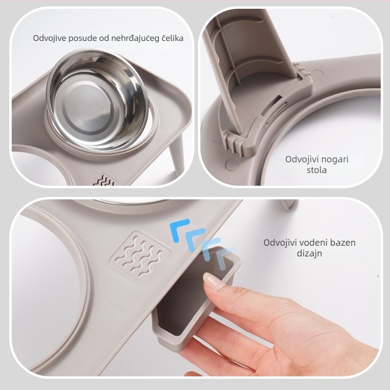 Set za hranjenje kućnih ljubimaca od nehrđajućeg čelika — dvostruka zdjela s zaštitom vrata, odvojiva, podrijetlo Zhejiang