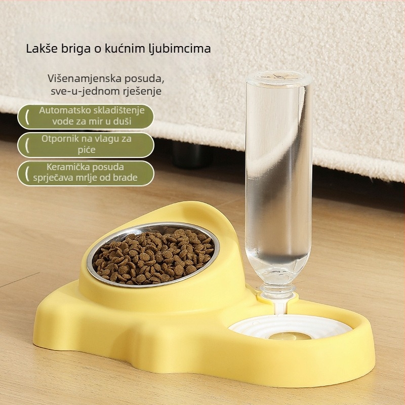 Dvostruka posuda za mačke — integrirana posuda za vodu i hranu, plastika, podrijetlo Zhejiang, branda Jiawang yimiao