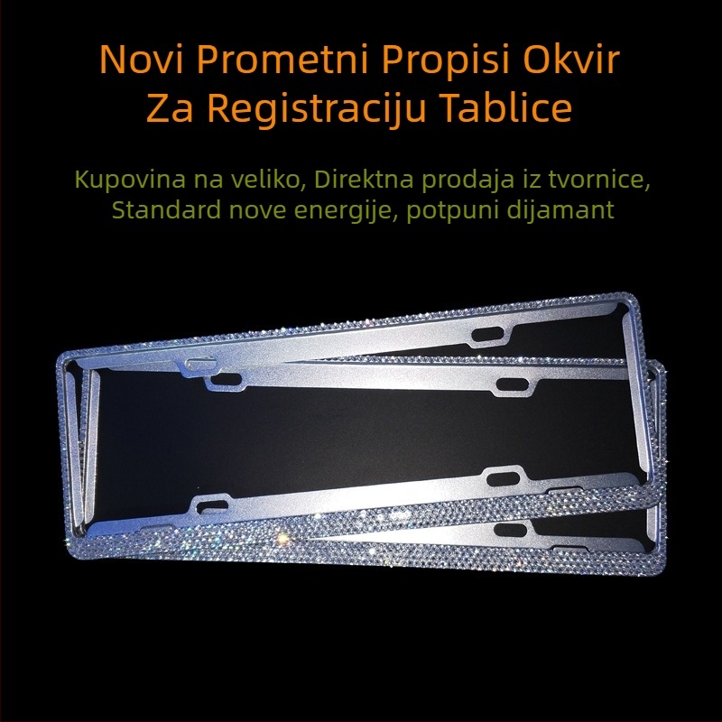 Okvir za registarsku pločicu od aluminijske legure, s dijamantnim ukrasom, za vozila s novom energijom, dizajn punog bušenja