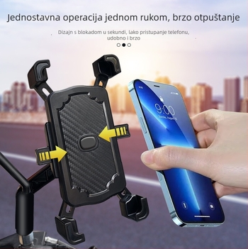 Držač za telefon za motocikl i bicikl s četveroklupom, okretni držač, ABS plastika, kompatibilan s retrovizorom i upravljačem, otporan na vibracije