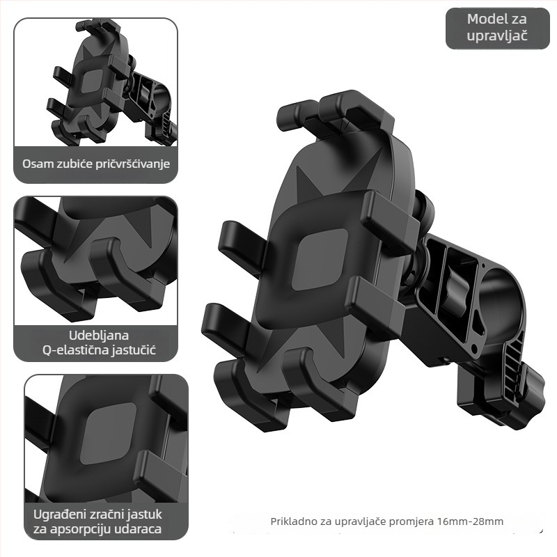 Držač za telefon za motocikl i bicikl s četveroklupom, okretni držač, ABS plastika, kompatibilan s retrovizorom i upravljačem, otporan na vibracije
