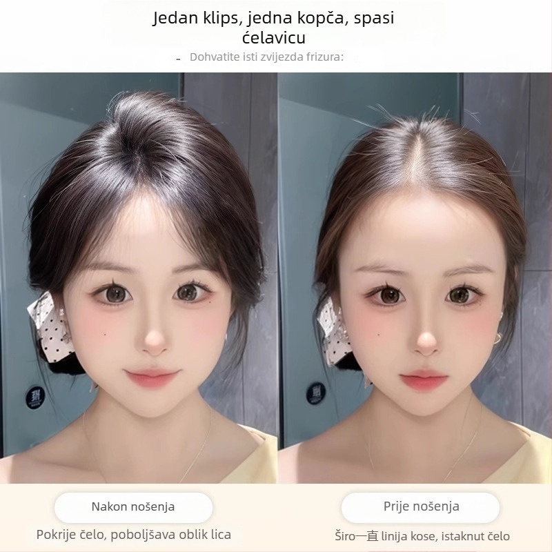 Dodatak za kosu s fringeom – pravi ljudski vlasi, ručno tkan, ravno, može se bojiti i permirati