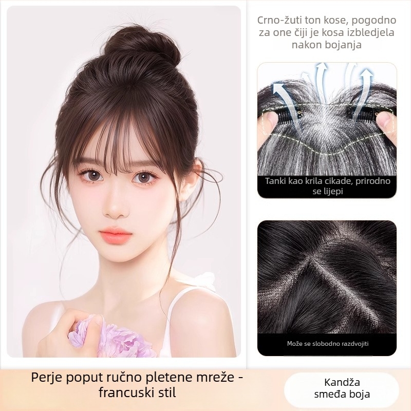 Dodatak za kosu s fringeom – pravi ljudski vlasi, ručno tkan, ravno, može se bojiti i permirati