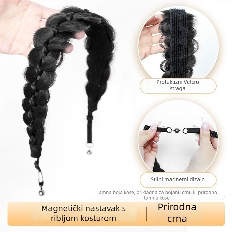 Magnetska riblja kost pletena perika, sintetička kosa, anime cosplay stil, model CX006 Magnetic Princess Braid, oblikuje lice i dodaje volumen