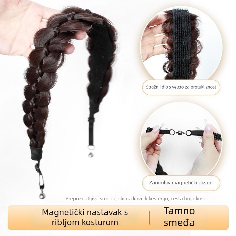 Magnetska riblja kost pletena perika, sintetička kosa, anime cosplay stil, model CX006 Magnetic Princess Braid, oblikuje lice i dodaje volumen