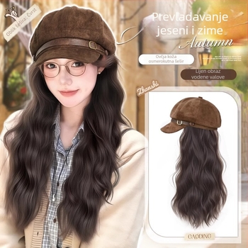 Ženska perika s kapom, beret stil, valovita kosa kao vodni valovi, bez fringe, vlakna otporna na visoke temperature, mehanička izrada, dodaje volumen kosi