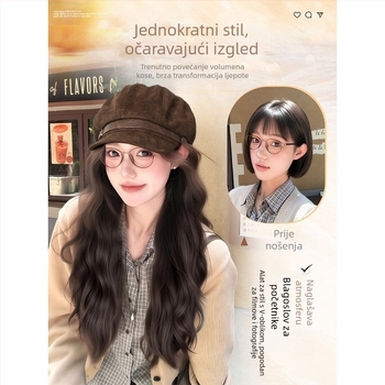 Ženska perika s kapom, beret stil, valovita kosa kao vodni valovi, bez fringe, vlakna otporna na visoke temperature, mehanička izrada, dodaje volumen kosi