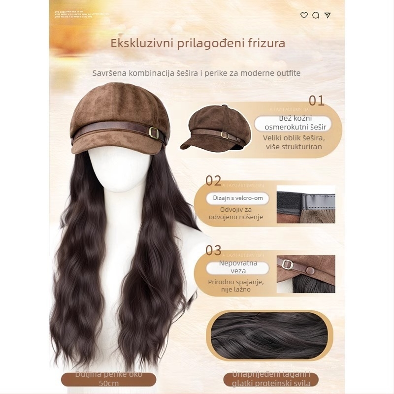 Ženska perika s kapom, beret stil, valovita kosa kao vodni valovi, bez fringe, vlakna otporna na visoke temperature, mehanička izrada, dodaje volumen kosi