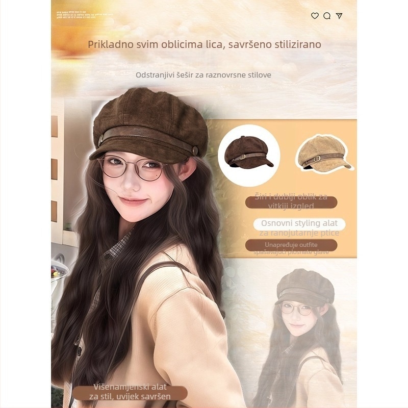 Ženska perika s kapom, beret stil, valovita kosa kao vodni valovi, bez fringe, vlakna otporna na visoke temperature, mehanička izrada, dodaje volumen kosi