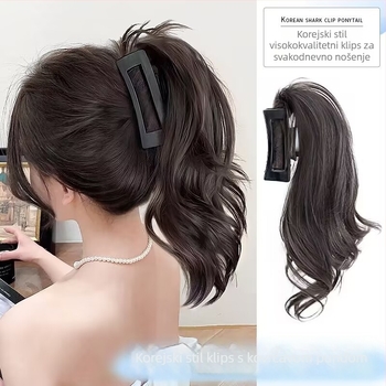 Perika s ponytail, Shark Clip kopčom, kovrčavi vodopad stil, materijal kose: vlakna otporna na visoke temperature