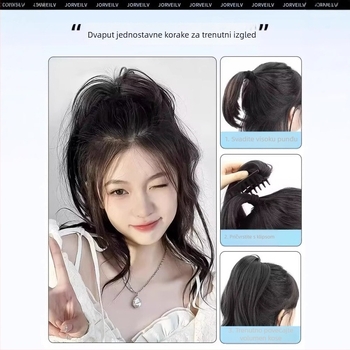 Perika s ponytail, Shark Clip kopčom, kovrčavi vodopad stil, materijal kose: vlakna otporna na visoke temperature