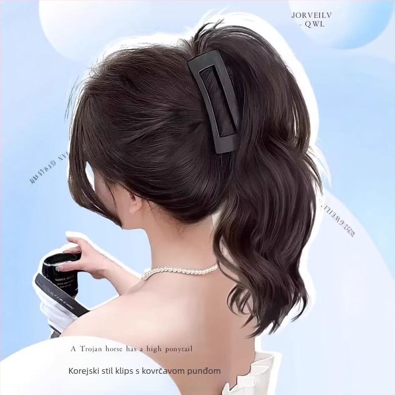 Perika s ponytail, Shark Clip kopčom, kovrčavi vodopad stil, materijal kose: vlakna otporna na visoke temperature