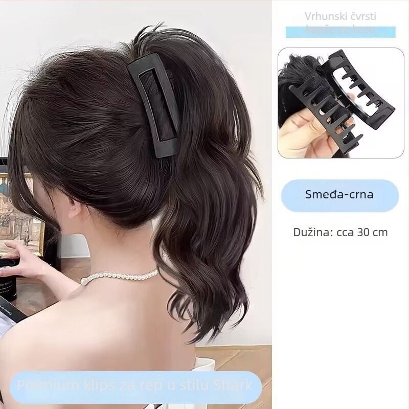 Perika s ponytail, Shark Clip kopčom, kovrčavi vodopad stil, materijal kose: vlakna otporna na visoke temperature