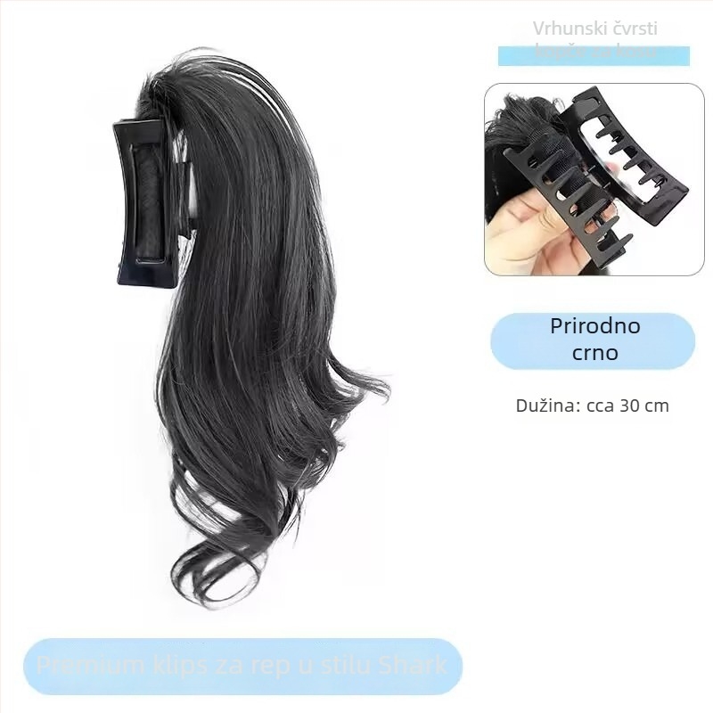 Perika s ponytail, Shark Clip kopčom, kovrčavi vodopad stil, materijal kose: vlakna otporna na visoke temperature
