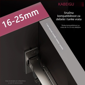 Panti za vrata garderobe s trosegmetnim tlmičem i podesivim hidrauličkim mehanizmom, model CG-T9, hladno valjani čelik, debljina 1 mm, elektroplatirani premaz