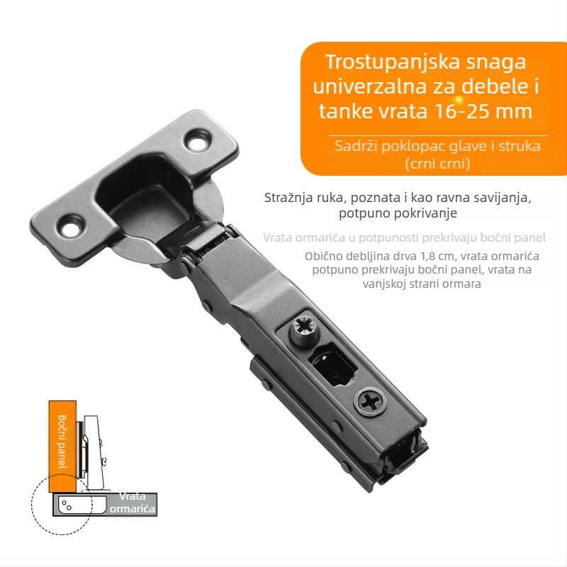 Panti za vrata garderobe s trosegmetnim tlmičem i podesivim hidrauličkim mehanizmom, model CG-T9, hladno valjani čelik, debljina 1 mm, elektroplatirani premaz