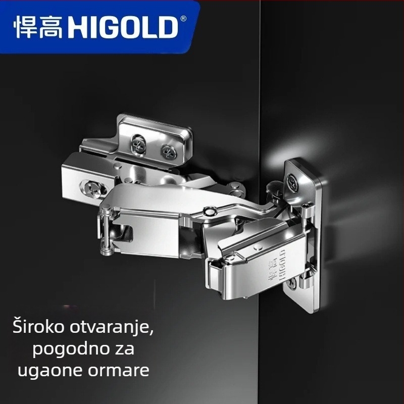 Higold 165° kutni šarke za ormariće, dvostupan rad, tiho zatvaranje, hladno valjani čelik, niklani čelik