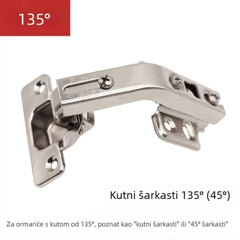Panta za vrata ormara, 135° kut, hladno valjani čelik, veliki kut, tiho zatvaranje, elektroplirano završetak