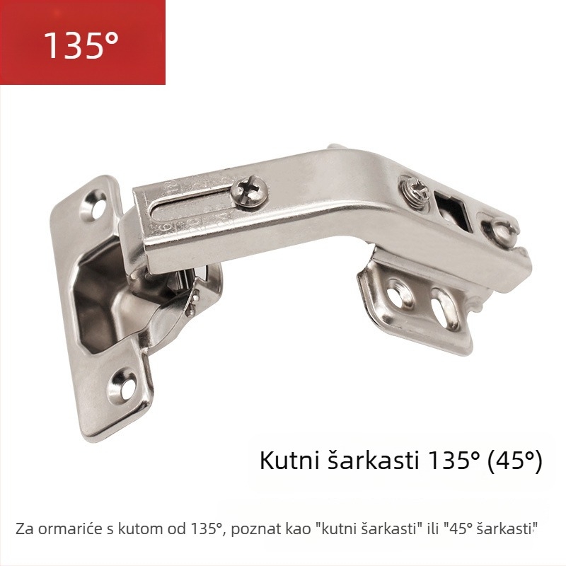 Panta za vrata ormara, 135° kut, hladno valjani čelik, veliki kut, tiho zatvaranje, elektroplirano završetak
