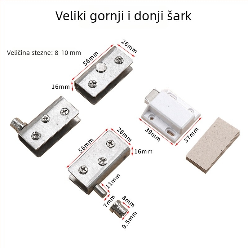 Jingpai klips za vrata staklene vitrine – nehrđajući ili hladno valjani čelik, žična obrada i elektroplakiranje, modernan minimalistički stil, kompatibilno s vratima staklene vitrine, mogućnost privatne etikete