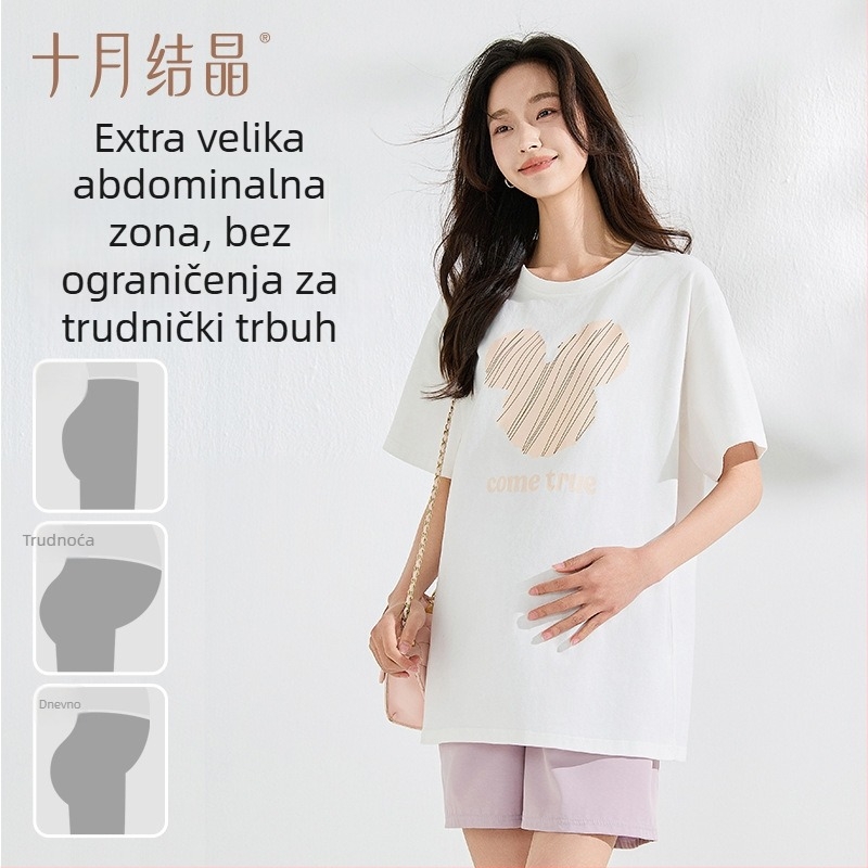 Trudnički top, 95% pamuka, okrugli izrez, kratki rukavi, srednja duljina 65–80 cm