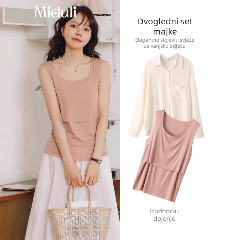 Trudnički dojeni top - bez rukava, okrugli izrez, uski kroj, otvor za dojenje, mješavina poliestera i elastana