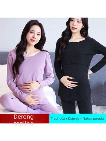 Trudnički termalni set za jesen/zimu s De Rong tkaninom – dugi rukav, otvor za dojenje, 90–95% poliester, do 30% spandex